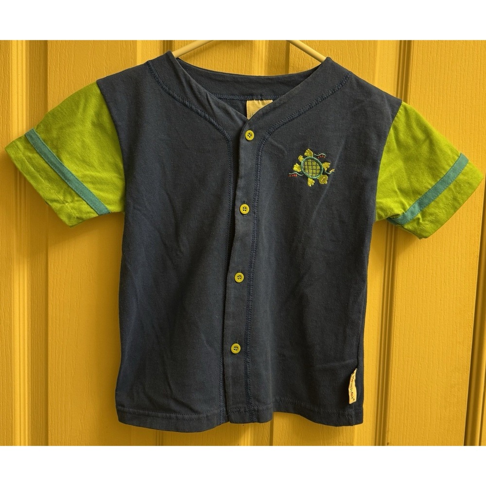 Vintage Healthtex Turtle Baseball Jersey Button Up Shirt 90s Blue/green Boys 7